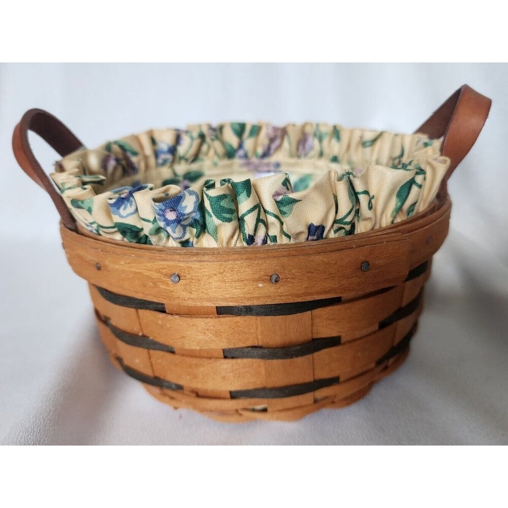 Longaberger 1996 Heartland Floral Grapes Lined Small Round Button Basket 15423